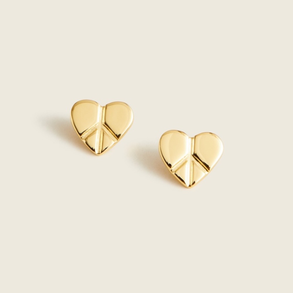 NWT J. Crew Demi-fine 14k Gold-Plated Peace Heart Charm‎ Studs